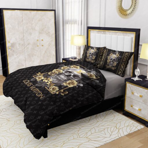 Skull And Yellow Rose Louis Vuitton Bedding Sets mothers day cards cozy bed cozy bedroom aesthetic - Image 4