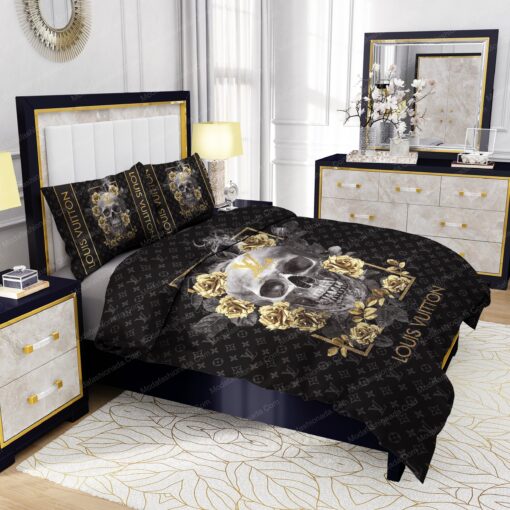 Skull And Yellow Rose Louis Vuitton Bedding Sets mothers day cards cozy bed cozy bedroom aesthetic - Image 5