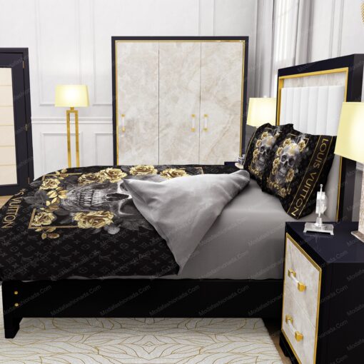 Skull And Yellow Rose Louis Vuitton Bedding Sets mothers day cards cozy bed cozy bedroom aesthetic - Image 6