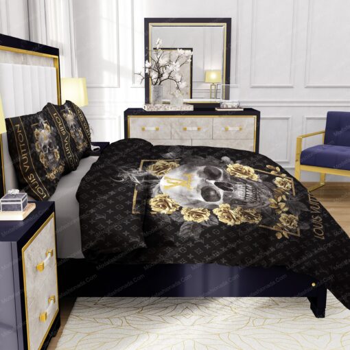 Skull And Yellow Rose Louis Vuitton Bedding Sets mothers day cards cozy bed cozy bedroom aesthetic - Image 7
