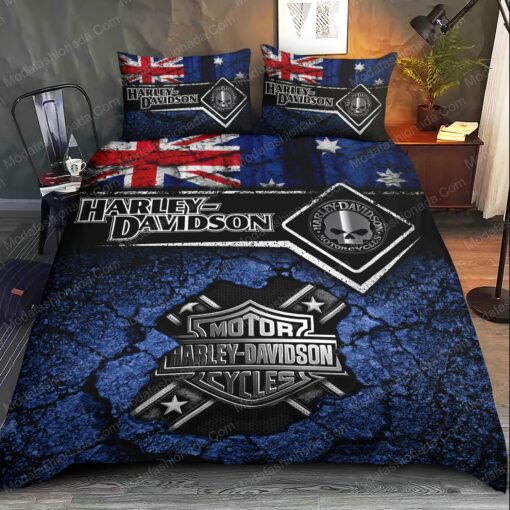 bed aesthetic cozy bedroom aesthetic mother's day Buy Skull Harley Davidson Logo Bedding Sets Bed Sets, Bedroom Sets, Comforter Sets, Duvet Cover, Bedspread - Image 2