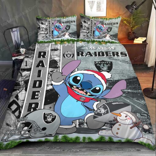 cozy bedroom aesthetic mother's day feliz dia de las madres Stitch NFL Las Vegas Raiders Christmas Bedding Sets - Image 2