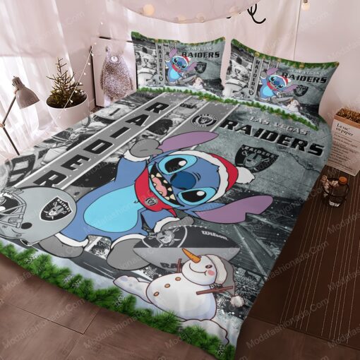 cozy bedroom aesthetic mother's day feliz dia de las madres Stitch NFL Las Vegas Raiders Christmas Bedding Sets - Image 3