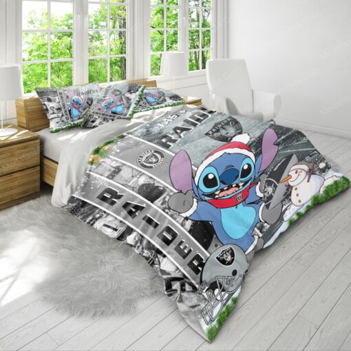 cozy bedroom aesthetic mother's day feliz dia de las madres Stitch NFL Las Vegas Raiders Christmas Bedding Sets - Image 4