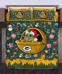 Baby Yoda NFL Green Bay Packers Christmas Bedding Sets cozy bed mothers day cards mother's day bed sheets