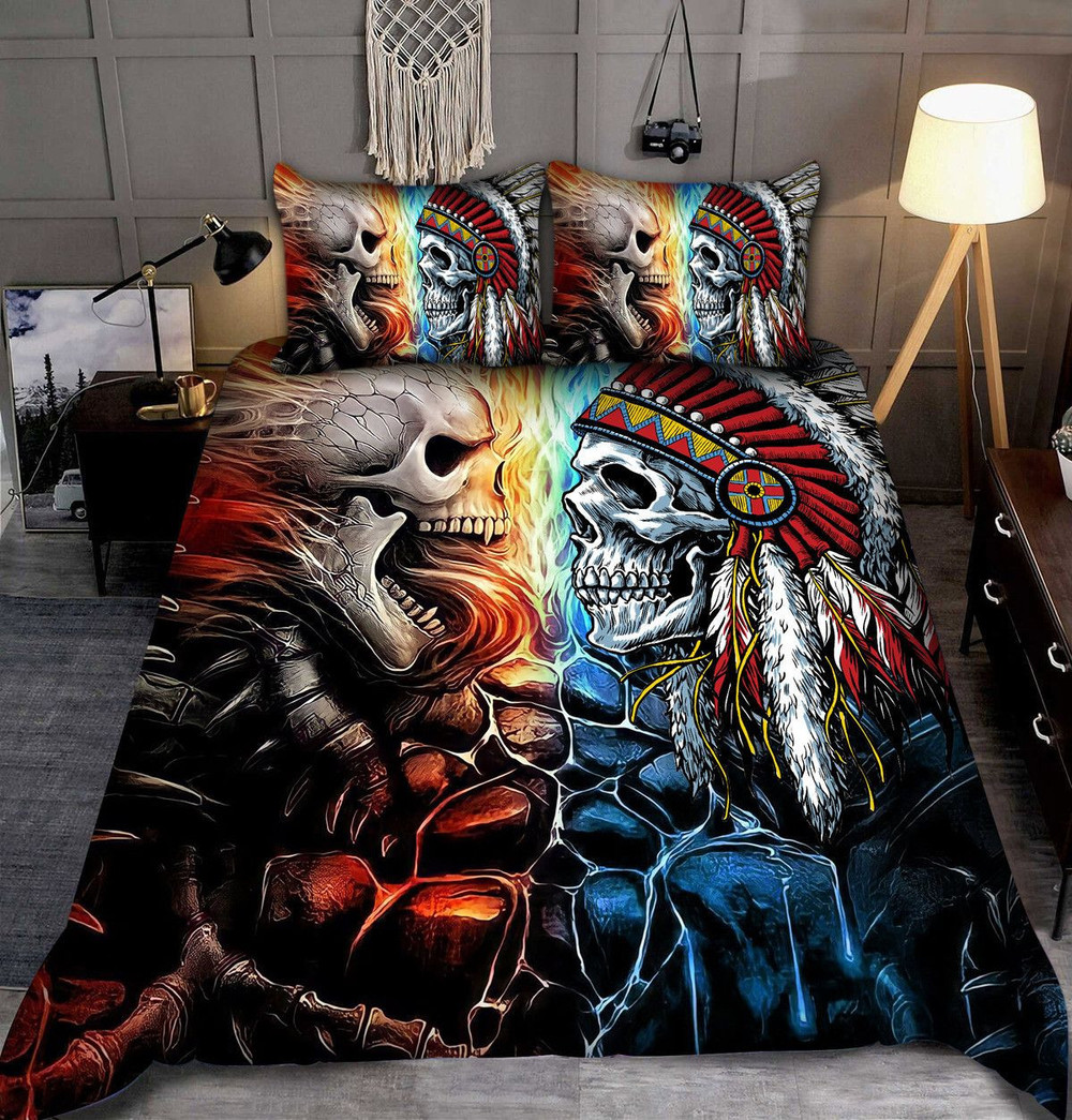 Fire Skull - Native Skull Art 3D All Over Printed Bedding Set -livanniespoon Store