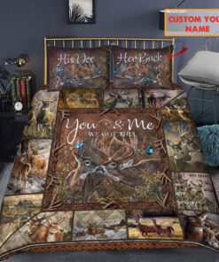 Personalized Name Deer Couple Quilt Bedding Set -livanniespoon Store