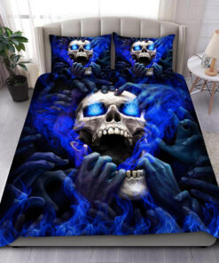 Blue Eyes Screaming Skull Q2 Premium Bedding Set -livanniespoon Store