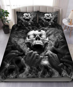 Black Eyes Screaming Skull Q2 Premium Bedding Set -livanniespoon Store