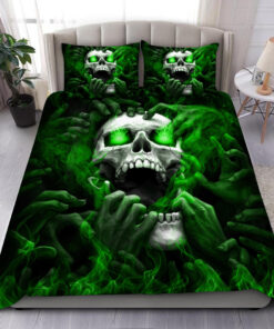 Green Eyes Screaming Skull Q2 Premium Bedding Set -livanniespoon Store