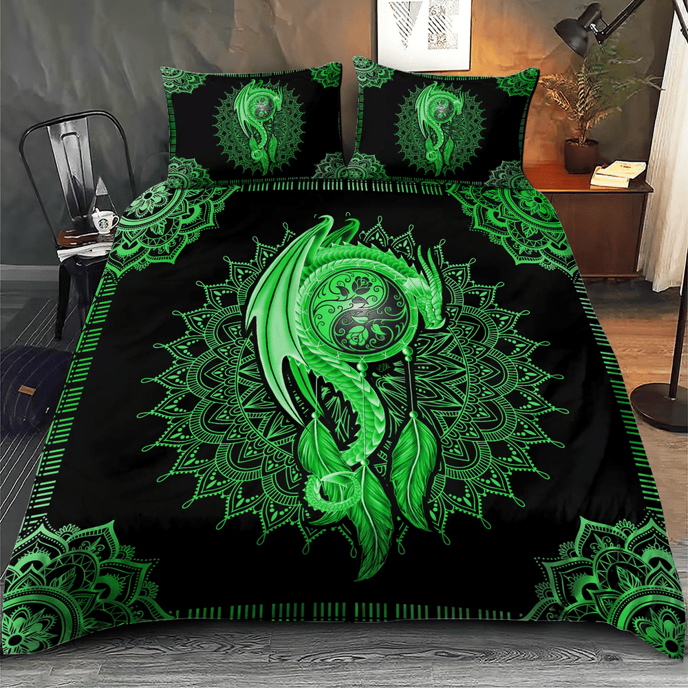 Green Dragon Mandala All Over Printed Bedding Set -livanniespoon Store