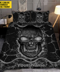 Skull Fire Black Silver Version All Over Printed Bedding Set -livanniespoon Store