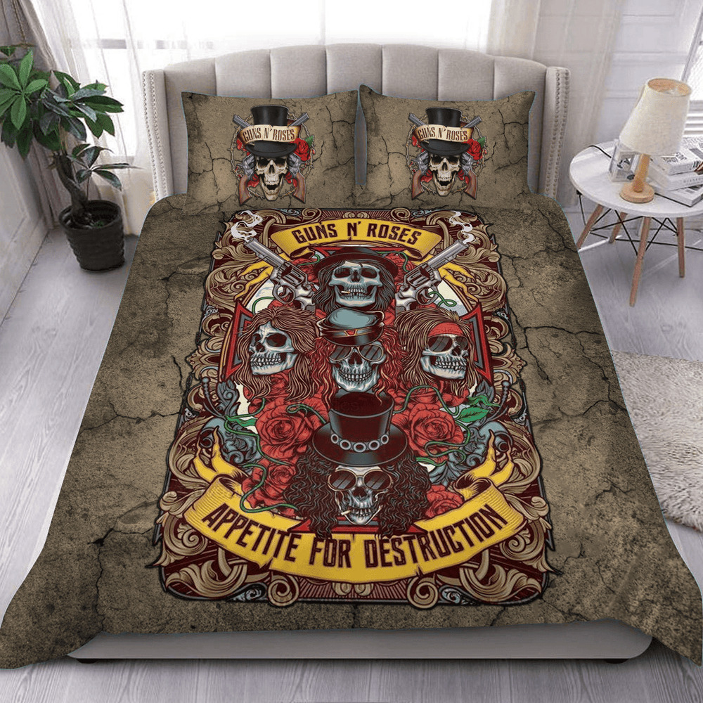 Guns N' Roses Faces All Over Printed Bedding Set Q210803 -livanniespoon Store