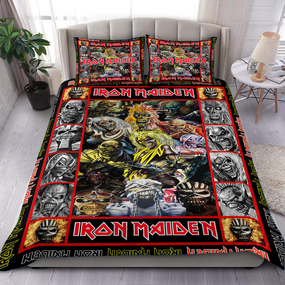 Iron Maiden Eddie Faces All Over Printed Bedding Set Q111002 -livanniespoon Store