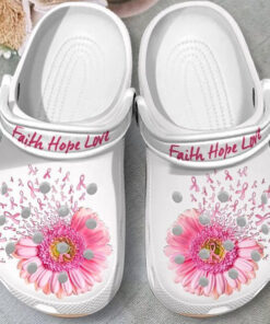 Faith Hope Love Breast Cancer Awareness Shoes Crocss Clogs - livanniespoon Store