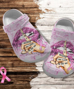 Lip Breast Cancer Pinky Croc Shoes Gift Mother Day 2022 She Believed Cancer Awareness Shoes Croc Clogs Gift Grandma - livanniespoon Store