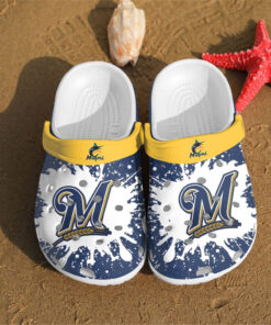 Milwaukee Brewers Mlb Paint Flakes Crocss Clog Shoescrocband Clogs Comfy Footwea - livanniespoon Store