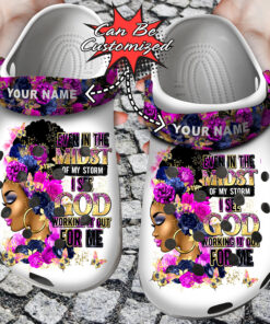 Custom Crocss Personalized Black Woman Even In The Midst Of My Storm Clog Shoes - livanniespoon Store