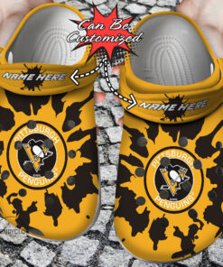 Hockey Crocss Personalized Ppenguins Color Splash Clog Shoes - livanniespoon Store