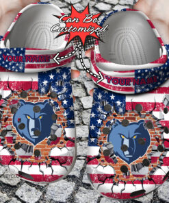 Basketball Crocss Personalized Mgrizzlies American Flag Breaking Wall Clog Shoes - livanniespoon Store