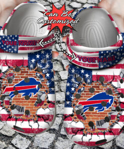 Football Crocss Personalized Bbills American Flag Breaking Wall Clog Shoes - livanniespoon Store