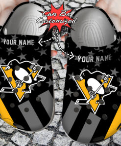 Hockey Crocss Personalized Ppenguins Star Flag Clog Shoes - livanniespoon Store