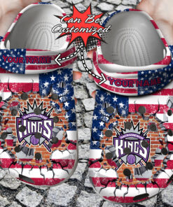 Basketball Crocss Personalized Skings American Flag Breaking Wall Clog Shoes - livanniespoon Store