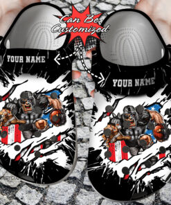 Football Crocss Personalized Lv Raiders Mascot Ripped Flag Clog Shoes - livanniespoon Store
