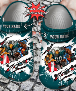 Football Crocss Personalized Peagles Mascot Ripped Flag Clog Shoes - livanniespoon Store