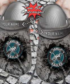 Football Crocss Peagles Personalized Chain Breaking Wall Clog Shoes - livanniespoon Store