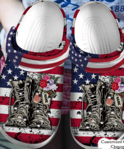 Personalized Veteran Crocss Patriotic Flag Military Boots Veteran - livanniespoon Store