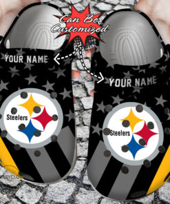 Football Crocss Personalized Psteelers Star Flag Clog Shoes - livanniespoon Store