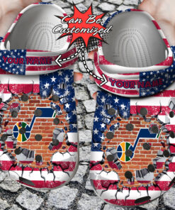 Basketball Crocss Personalized Ujazz American Flag Breaking Wall Clog Shoes - livanniespoon Store
