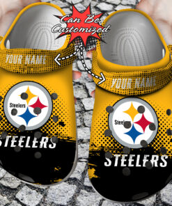 Football Crocss Personalized Psteelers Half Tone Drip Flannel Clog Shoes - livanniespoon Store