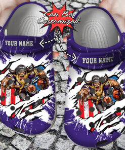 Football Crocss Personalized Mvikings Mascot Ripped Flag Clog Shoes - livanniespoon Store