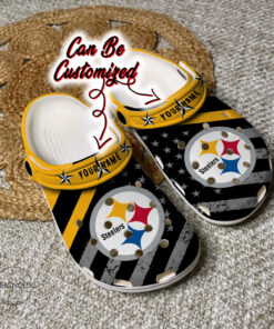 Football Crocss Personalized Psteelers American Flag Clog Shoes - livanniespoon Store