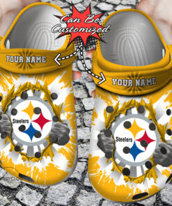 Football Crocss Personalized Psteelers Hands Ripping Light Clog Shoes - livanniespoon Store