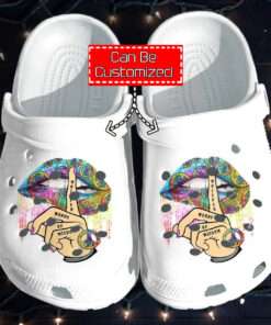 Custom Crocss Personalized Hippie Rainbow Lip Peace Hippie Girl Whisper Words Clog Shoes - livanniespoon Store