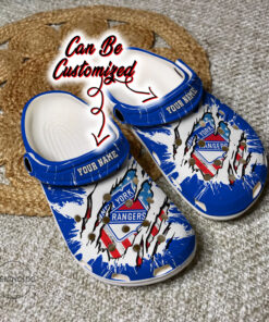 Rangers Crocss Personalized Ny Rangers Hockey Ripped American Flag Clog Shoes - livanniespoon Store