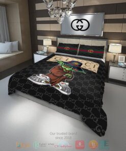 NEW Baby Yoda Gucci black pattern Duvet cover bedding set -livanniespoon Store
