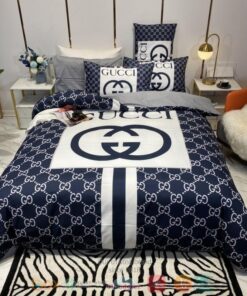 HOT Gucci Bee GC pattern blue bedroom bedding set -livanniespoon Store