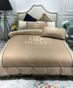 HOT Gucci GC Luxury brand light brown bedroom bedding set -livanniespoon Store