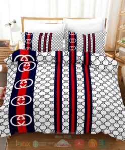 HOT Gucci GC Luxury brand white pattern bedroom bedding set -livanniespoon Store