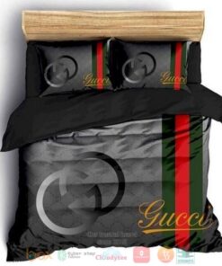 HOT Gucci GC pattern Luxury brand grey bedroom bedding set -livanniespoon Store