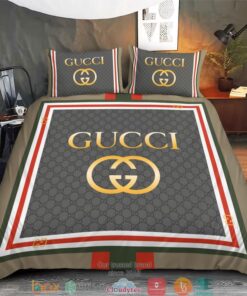 Gucci Grey Green Red Square Quilt Bedding Set -livanniespoon Store