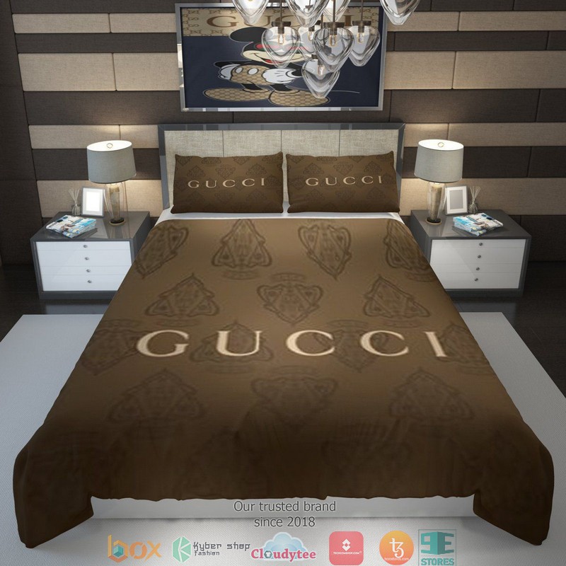 Gucci Luxury Brown Quilt Bedding Set -livanniespoon Store