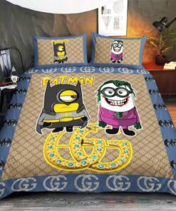 BEST Gucci Minion Bat Man and Joker Cute Luxury Bedding Set -livanniespoon Store