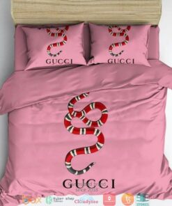 Gucci Red Snake Pink Quilt Bedding Set -livanniespoon Store