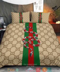 Gucci Snake Green Red Stripe Quilt Bedding Set -livanniespoon Store