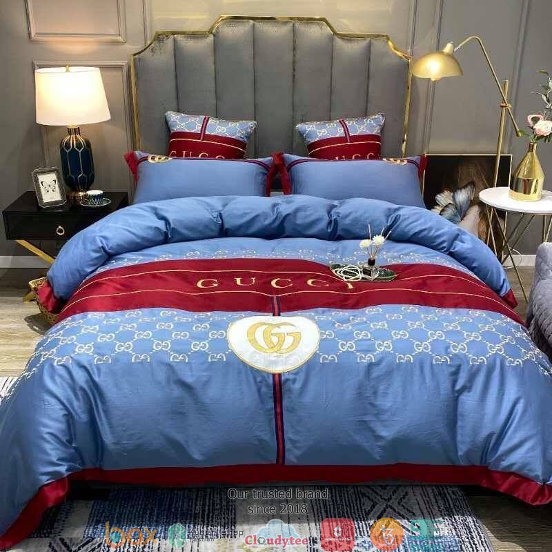 Gucci blue dark red Quilt Bedding Set -livanniespoon Store